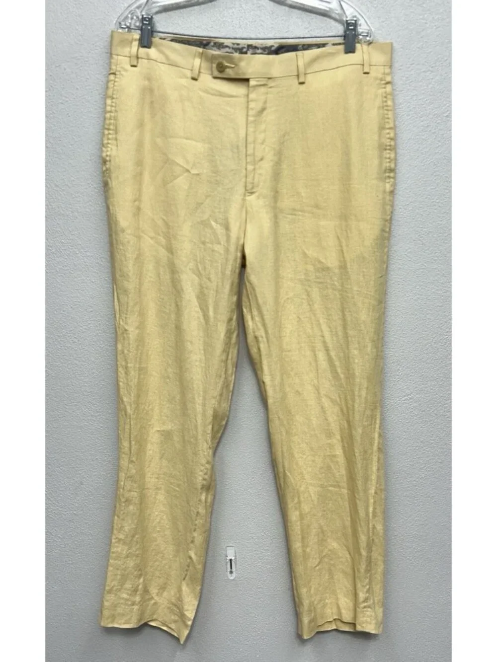 LRL Ralph Lauren Linen Pants Mens 36x32 Yellow Flat Front Straight Resort Beach